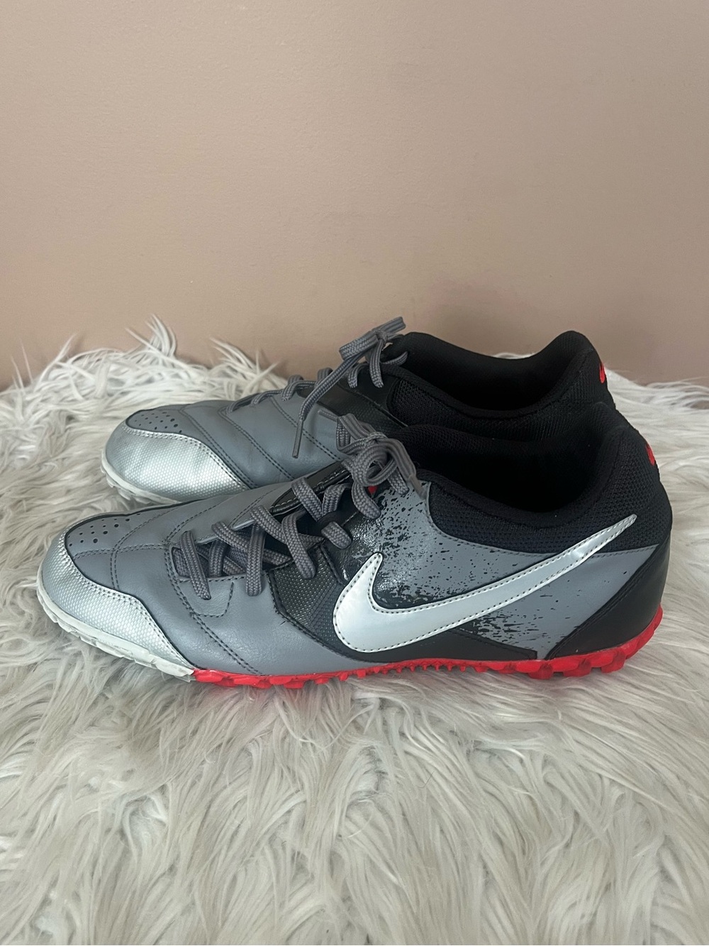 {Nike} Bomba Turf Soccer Shoes in Grey Black White Red - Mens 9
